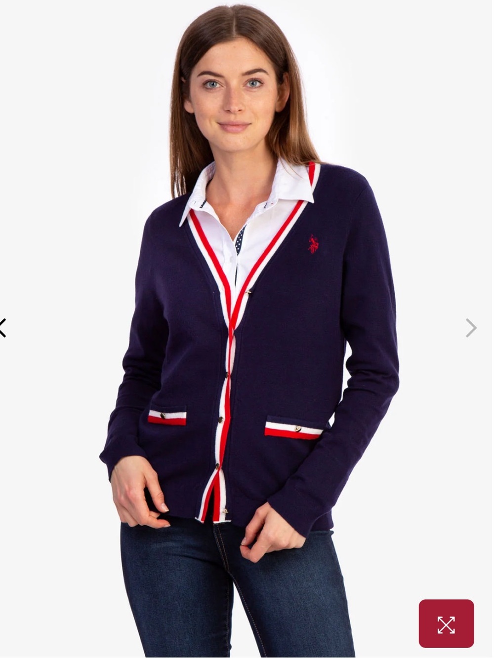 U.S. Polo Assn. Women’s Rib-Knit Striped V-Neck Cardigan